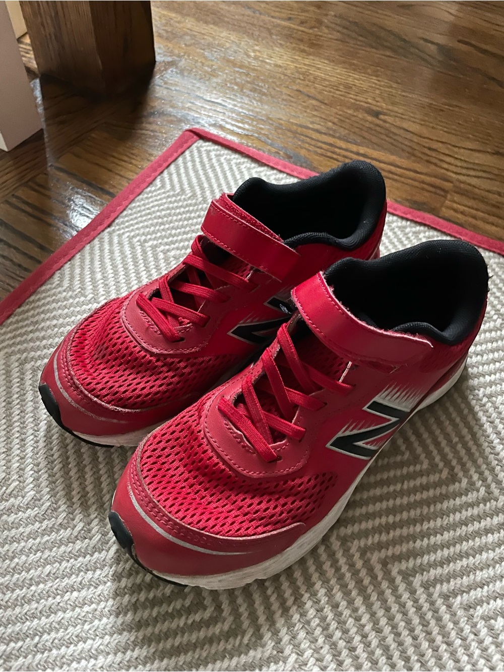 New Balance Red Kids Sneakers with Black Accents